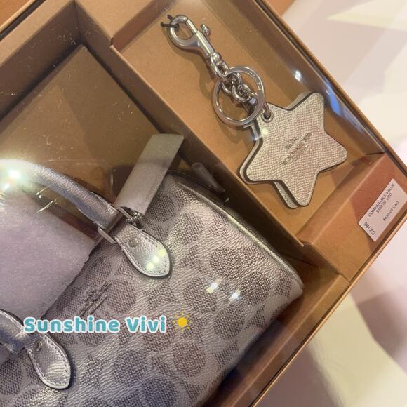 NWT Coach Boxed Mini Rowan Crossbody Bag And Mirror Bag Charm Set CX186 Silver - Picture 4 of 11